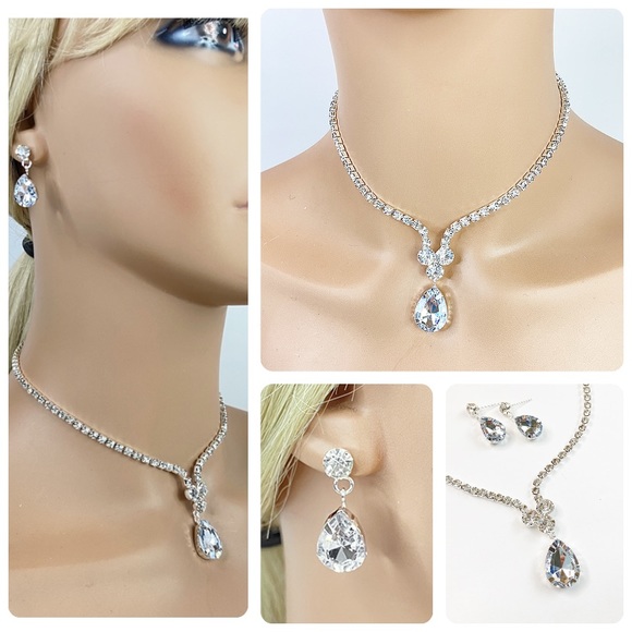 Kids or Cosplay - Simple Classic Rhinestone Necklace Earring Set - Picture 4 of 8